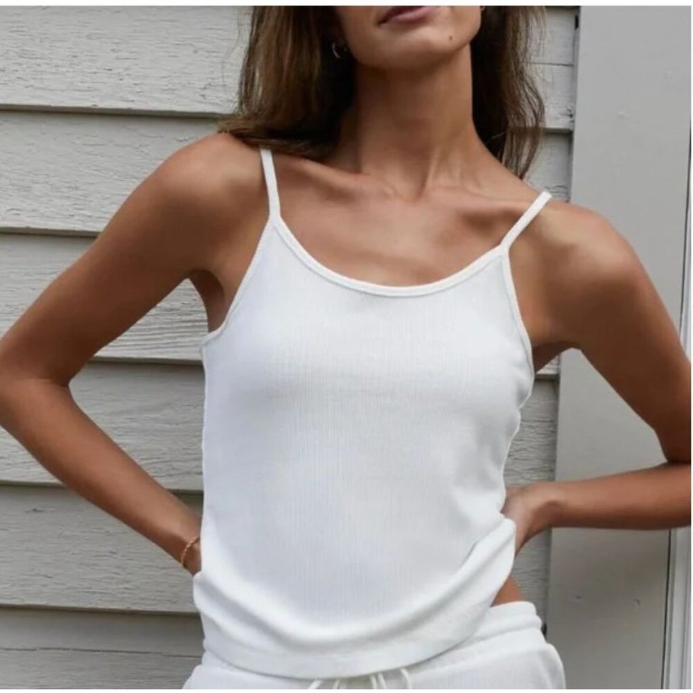 NEW Andie The Cami Ribbed Bamboo Blend Off White Cream Soft Adjustable Womens XL